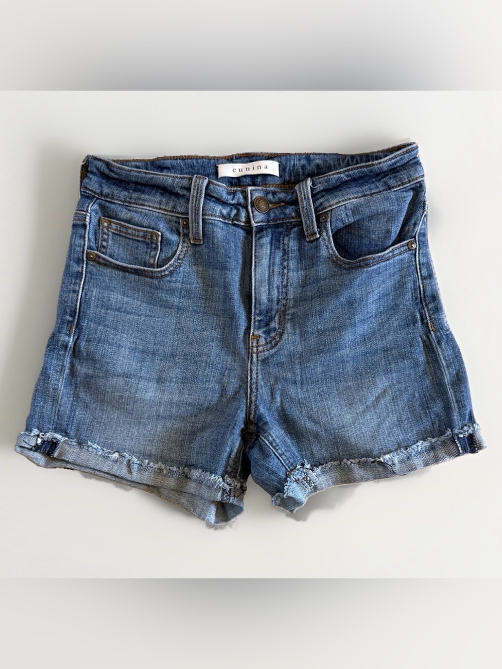 Eunina Medium Wash Cuffed Denim Shorts Size Small